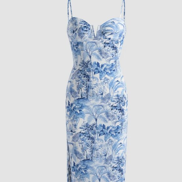 Blue & White Toile Midi Dress XS NWT - Picture 1 of 11